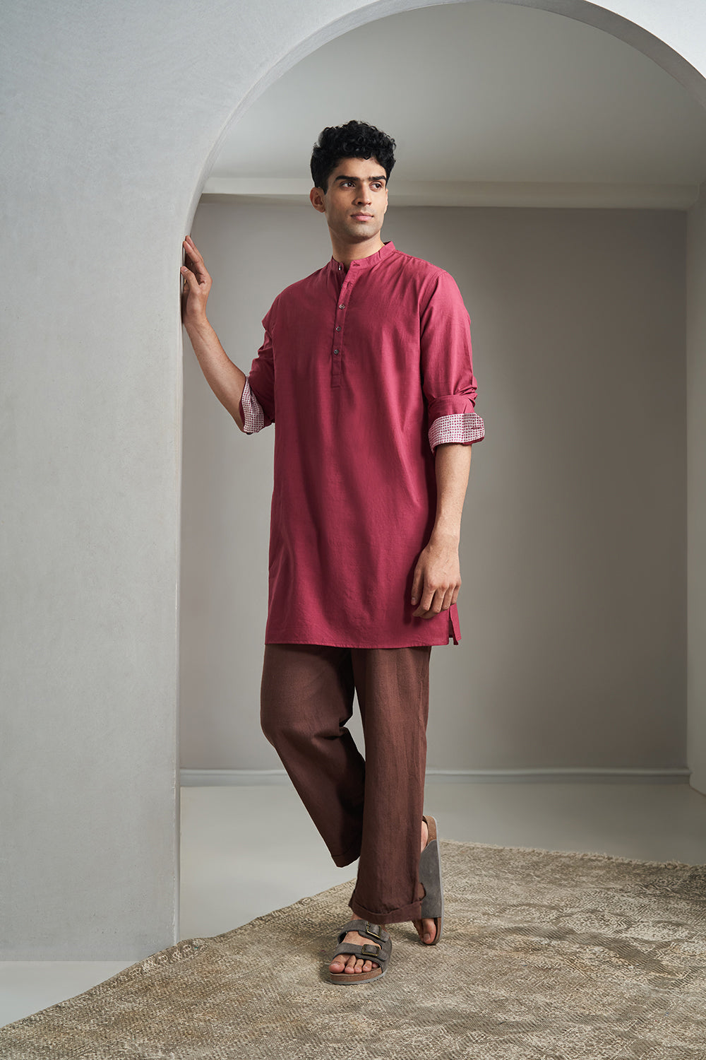 Wine Handloom muslin Men's Kurta