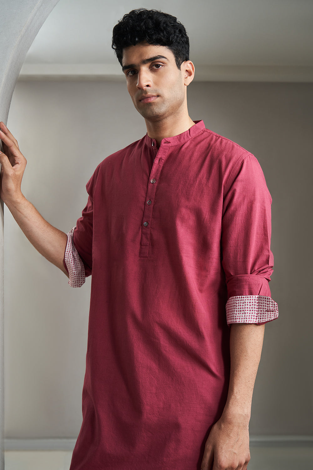 Wine Handloom muslin Men's Kurta