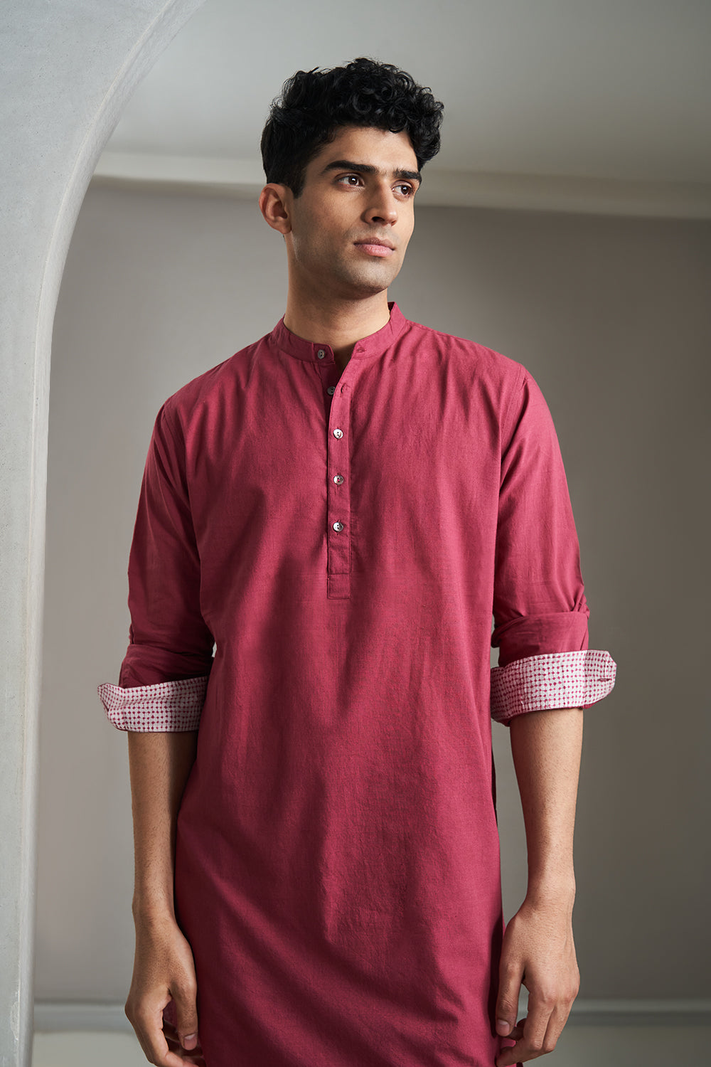 Wine Handloom muslin Men's Kurta