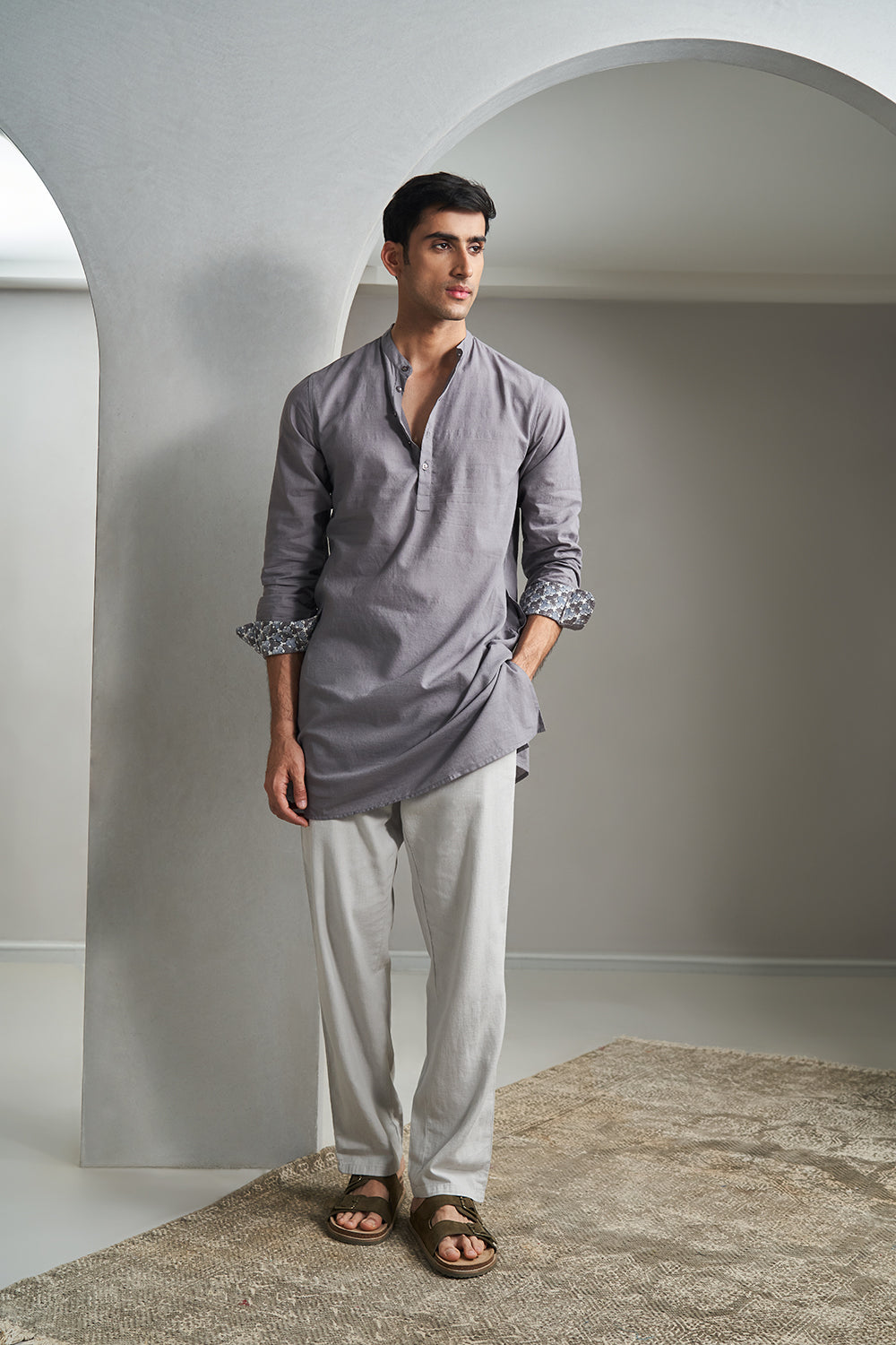 Grey Handloom muslin Men's Kurta