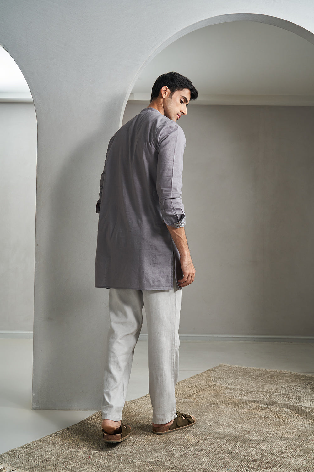 Grey Handloom muslin Men's Kurta