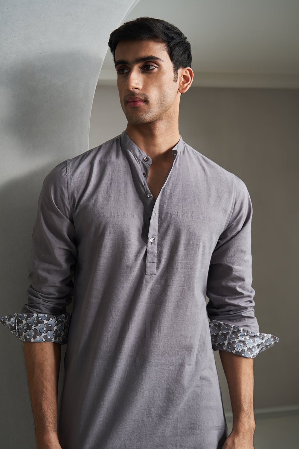 Grey Handloom muslin Men's Kurta