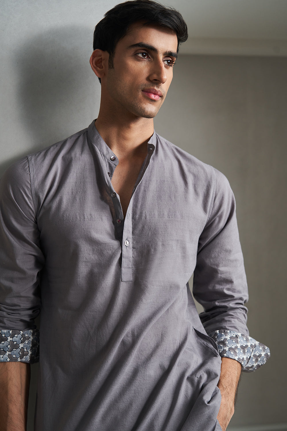 Grey Handloom muslin Men's Kurta