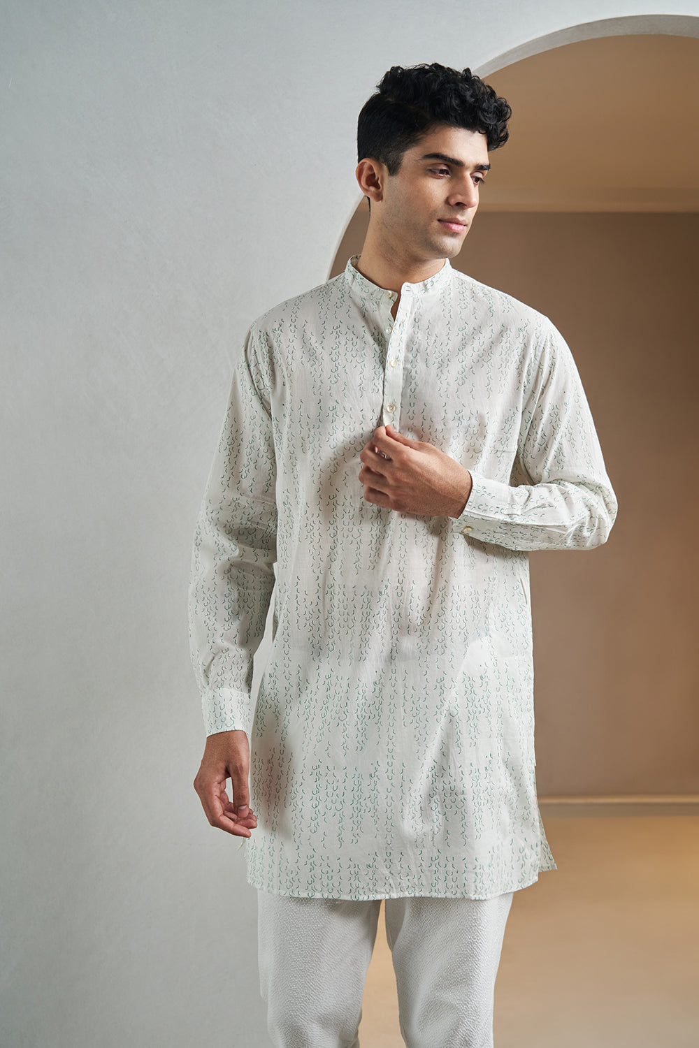 Green Tower Handblock Printed Men's Kurta