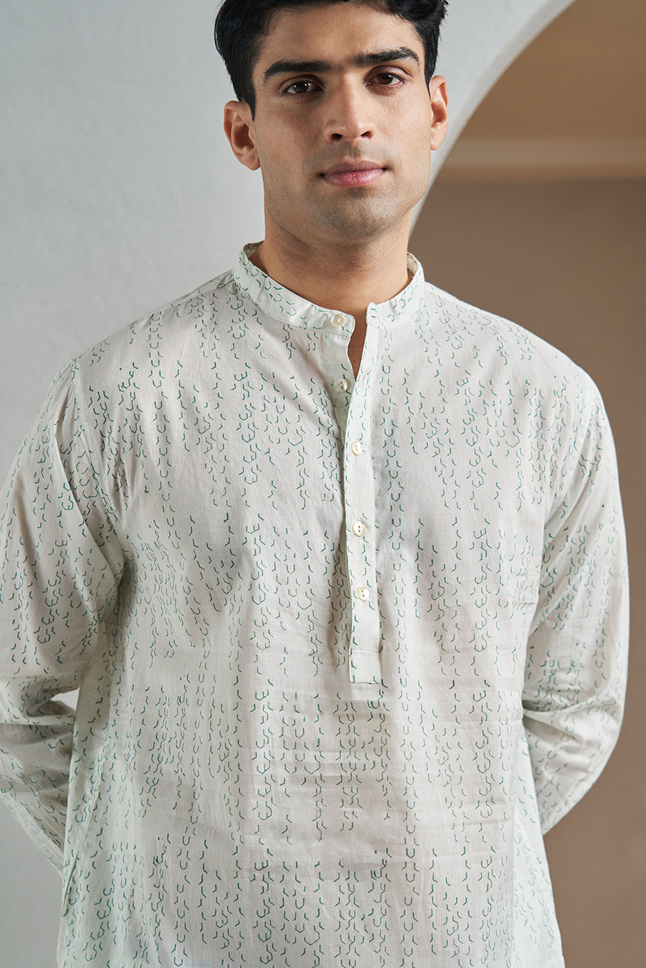 Green Tower Handblock Printed Men's Kurta