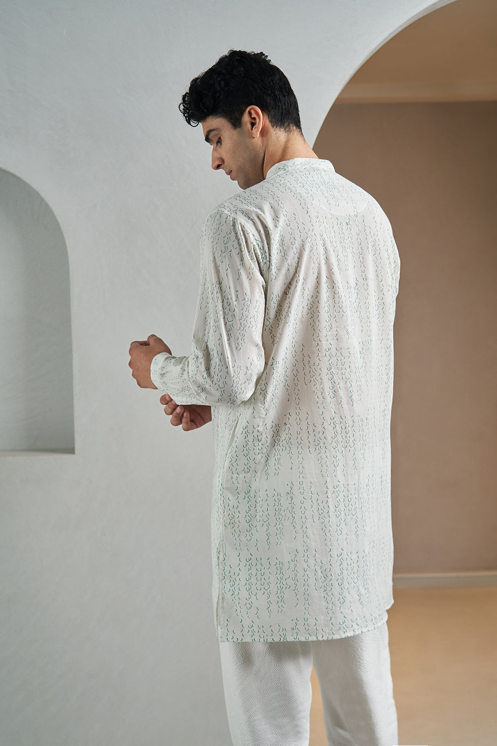 Green Tower Handblock Printed Men's Kurta