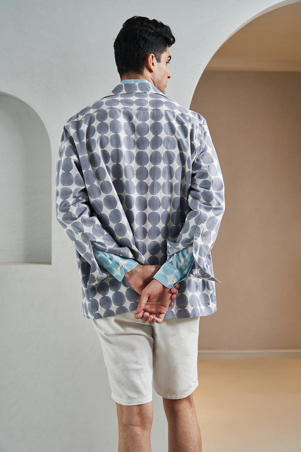 Teal Pebbles Handblock Printed Men's Shirt