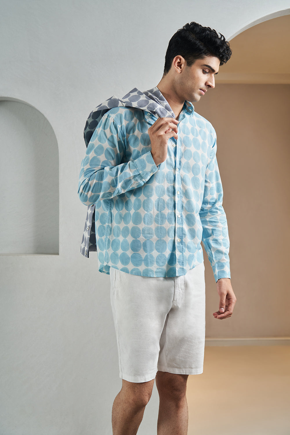 Teal Pebbles Handblock Printed Men's Shirt