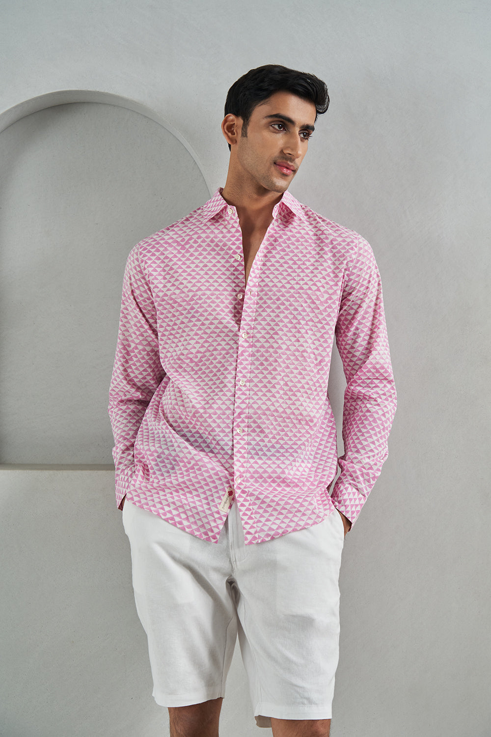 Pink Triangles Handblock Printed Men's Shirt