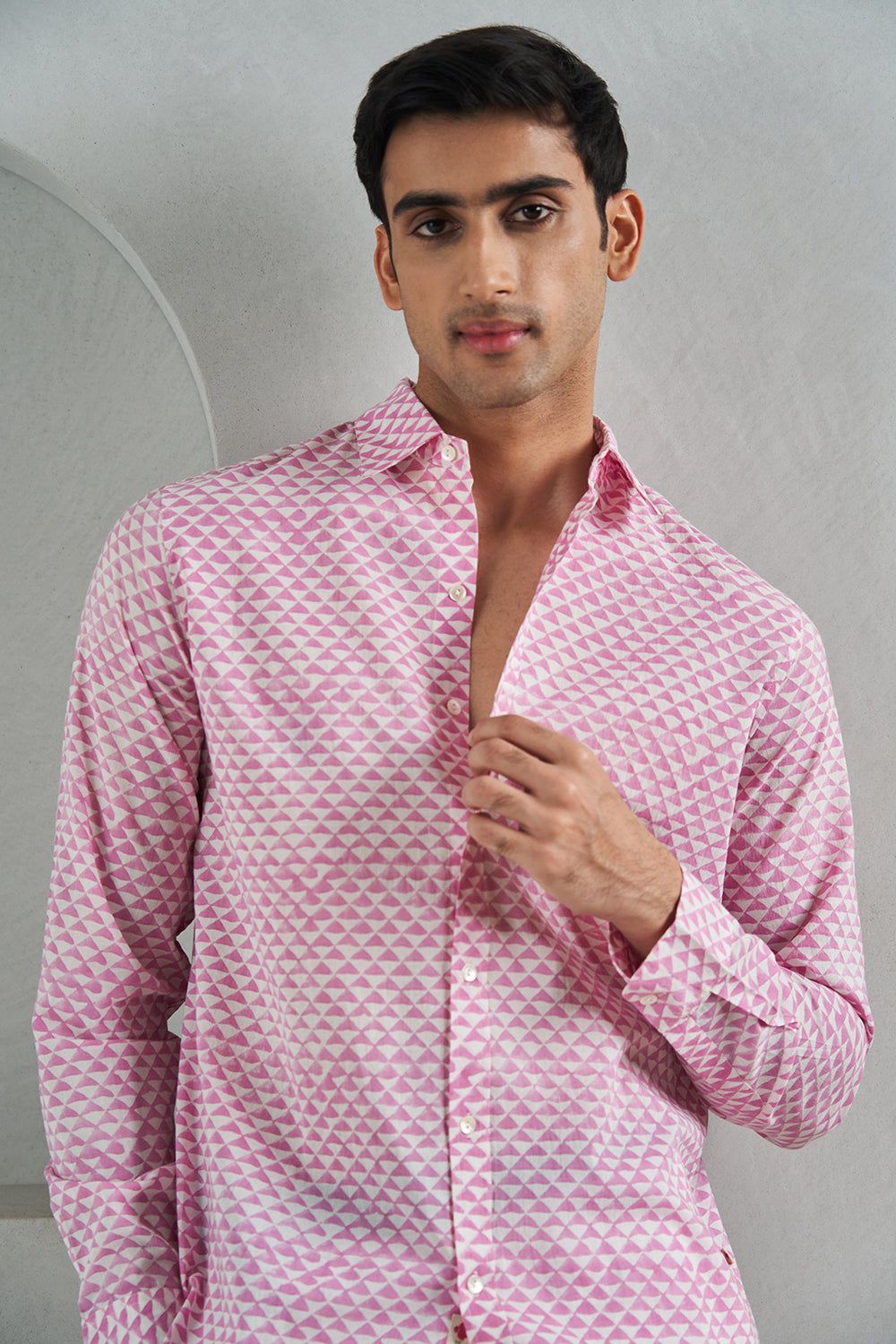 Pink Triangles Handblock Printed Men's Shirt