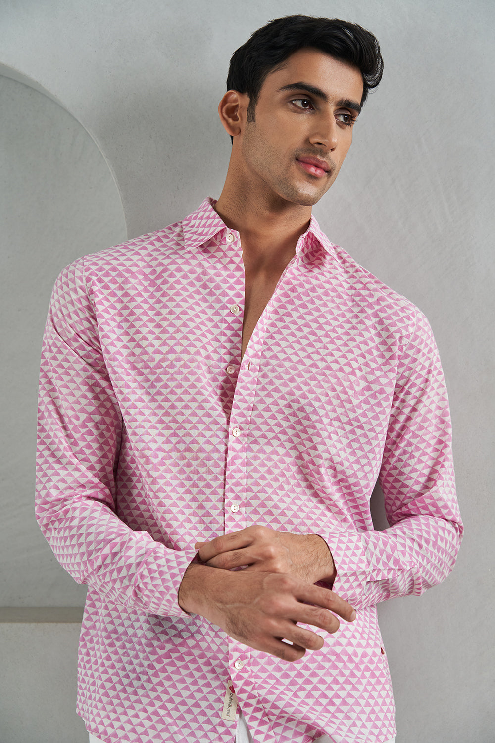 Pink Triangles Handblock Printed Men's Shirt