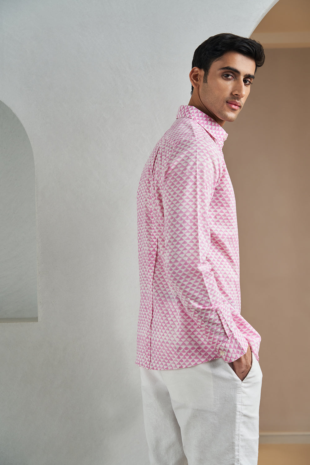 Pink Triangles Handblock Printed Men's Shirt