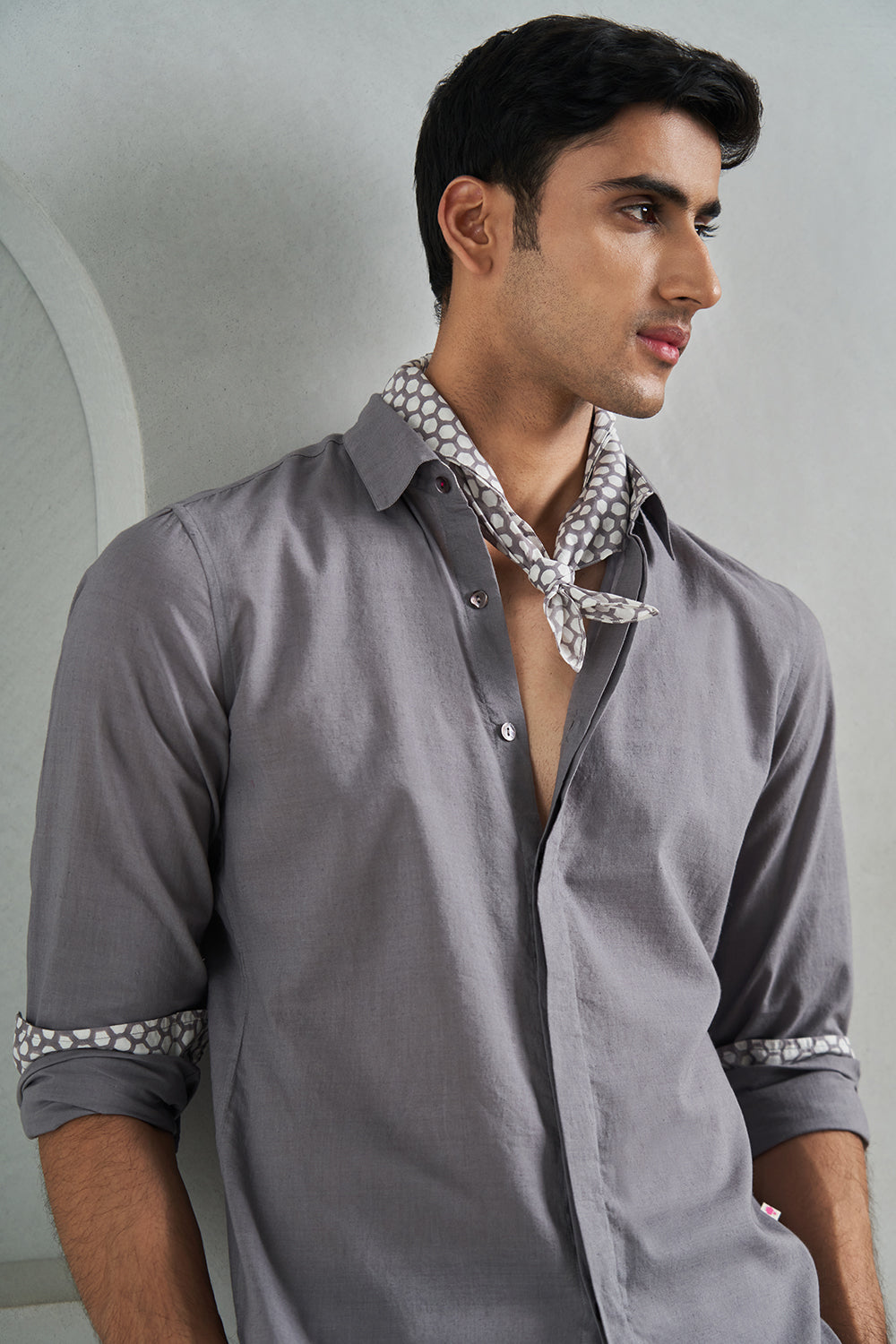 Grey Handloom muslin Men's Shirt