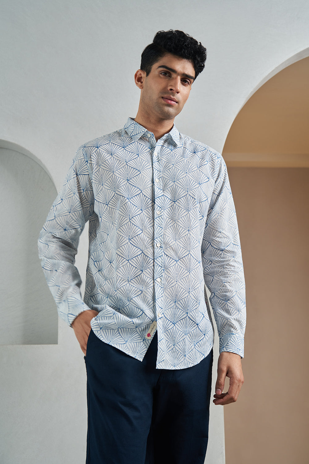 Blue Onion Peel Handblock Printed Men's Shirt