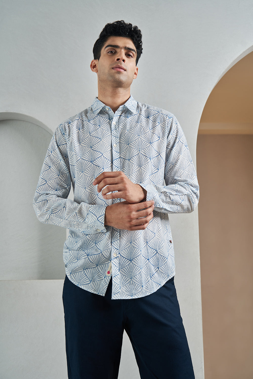 Blue Onion Peel Handblock Printed Men's Shirt