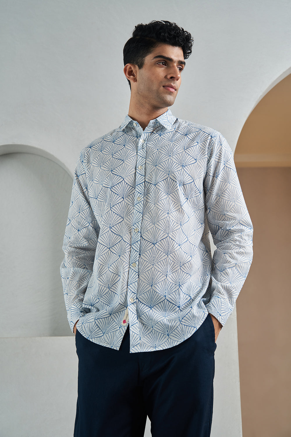 Blue Onion Peel Handblock Printed Men's Shirt