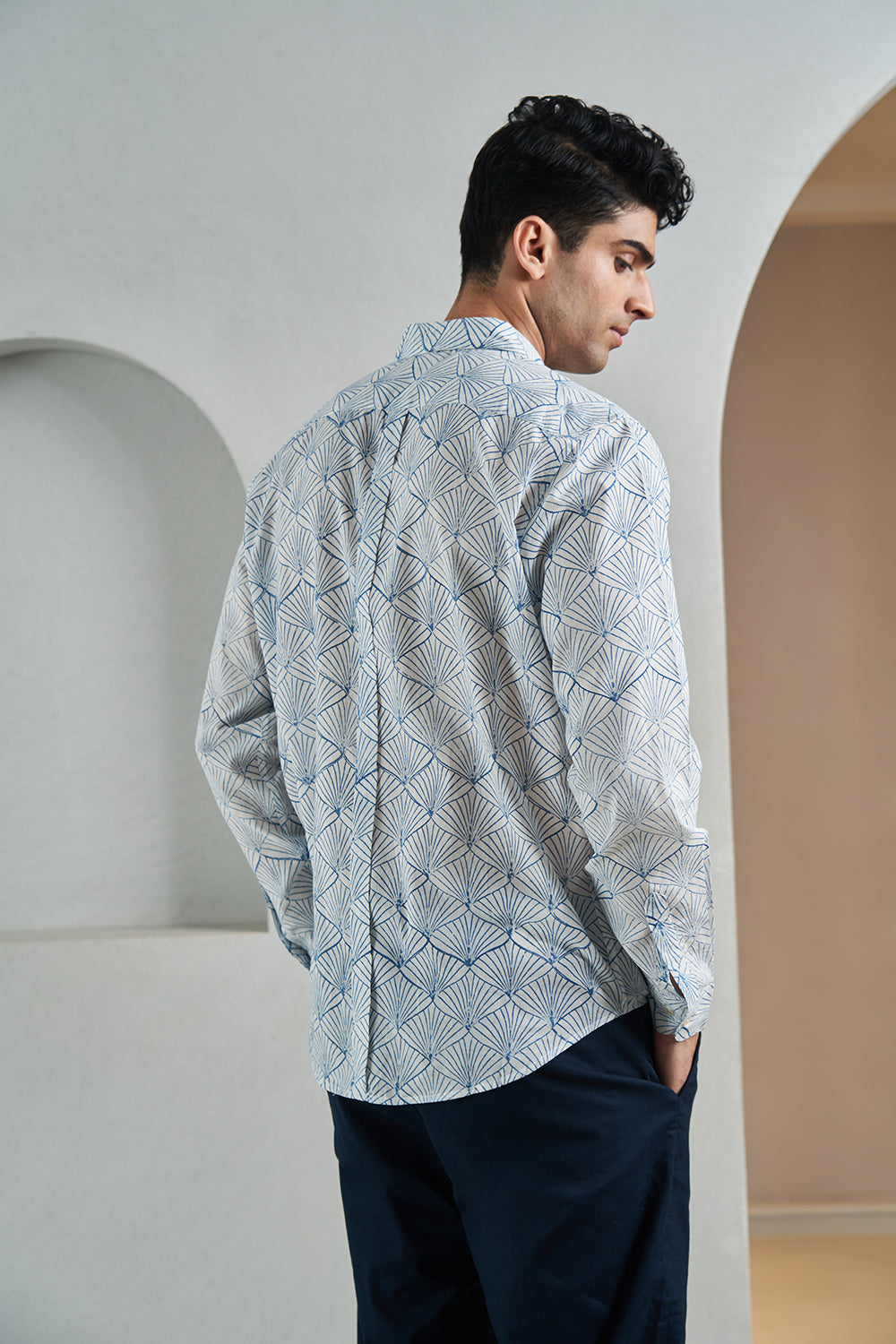 Blue Onion Peel Handblock Printed Men's Shirt