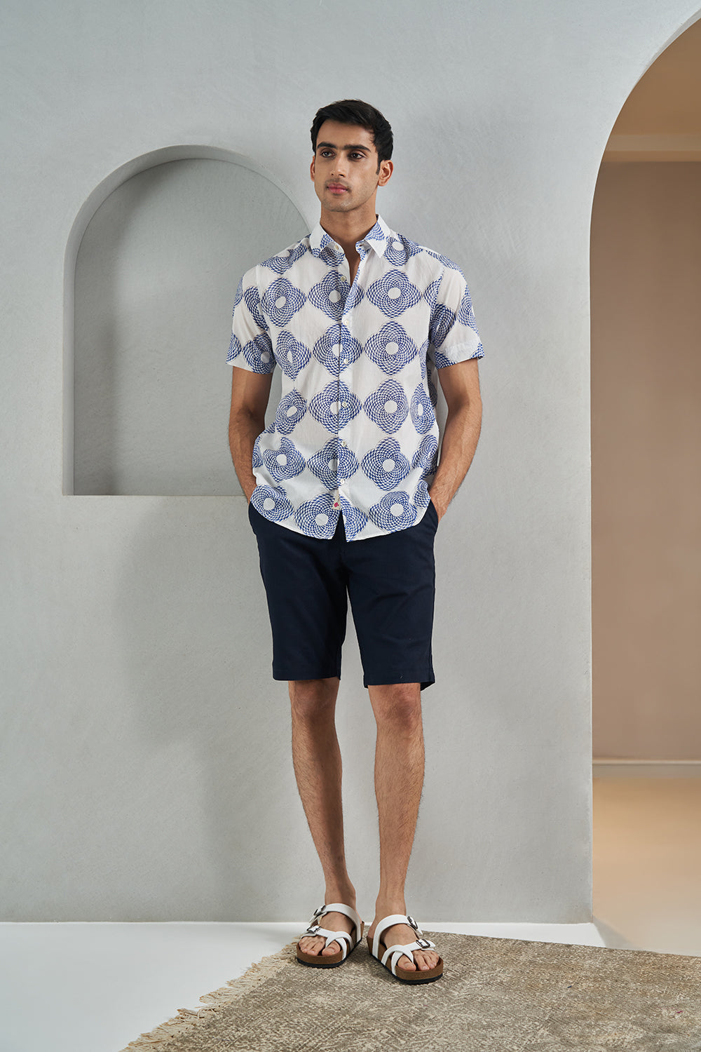 Blue Triangle Medallion Handblock Printed Men's Shirt