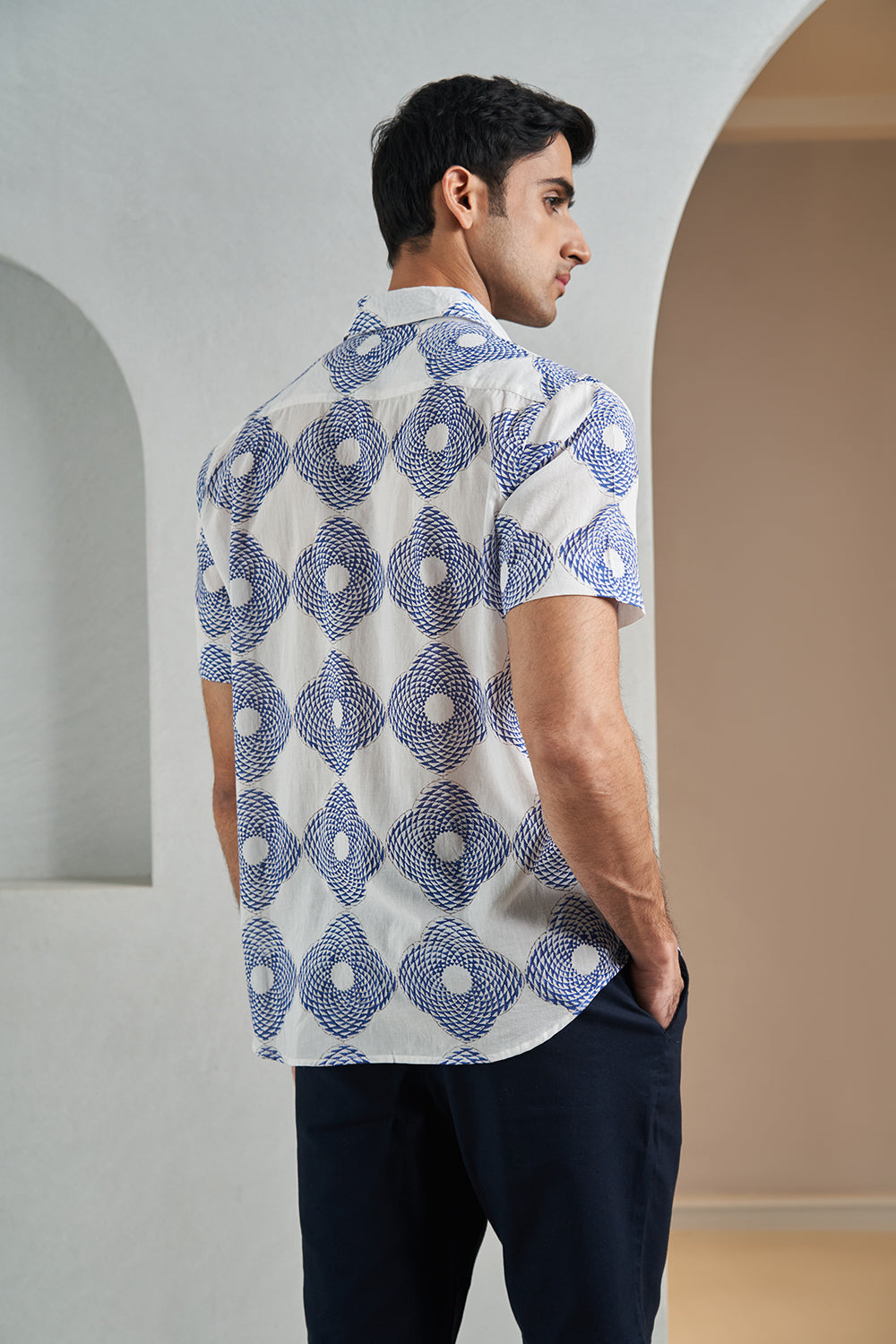 Blue Triangle Medallion Handblock Printed Men's Shirt