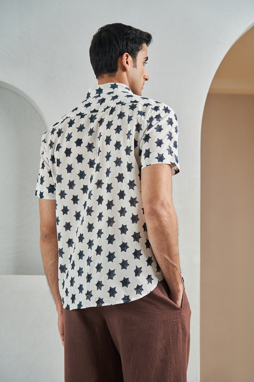 Black Stars Handblock Printed Men's Shirt