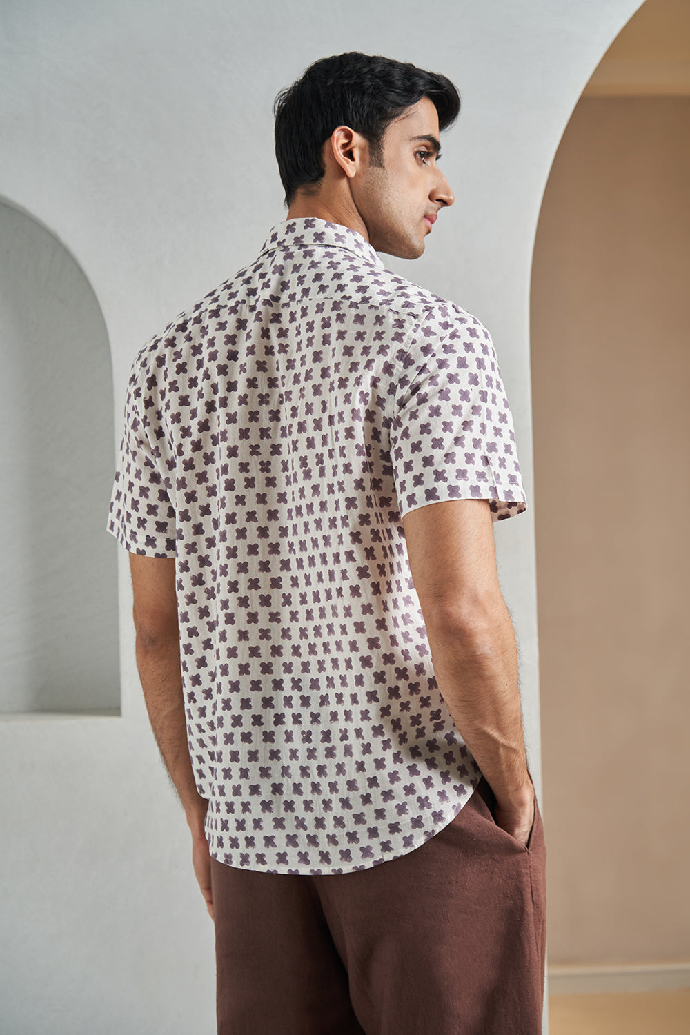 Grey Petal Handblock Printed Men's Shirt