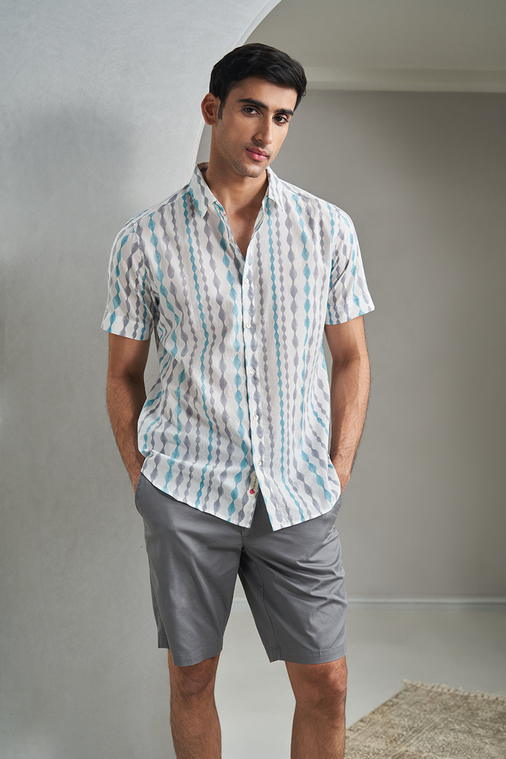 Grey Bunting Handblock Printed Men's Shirt