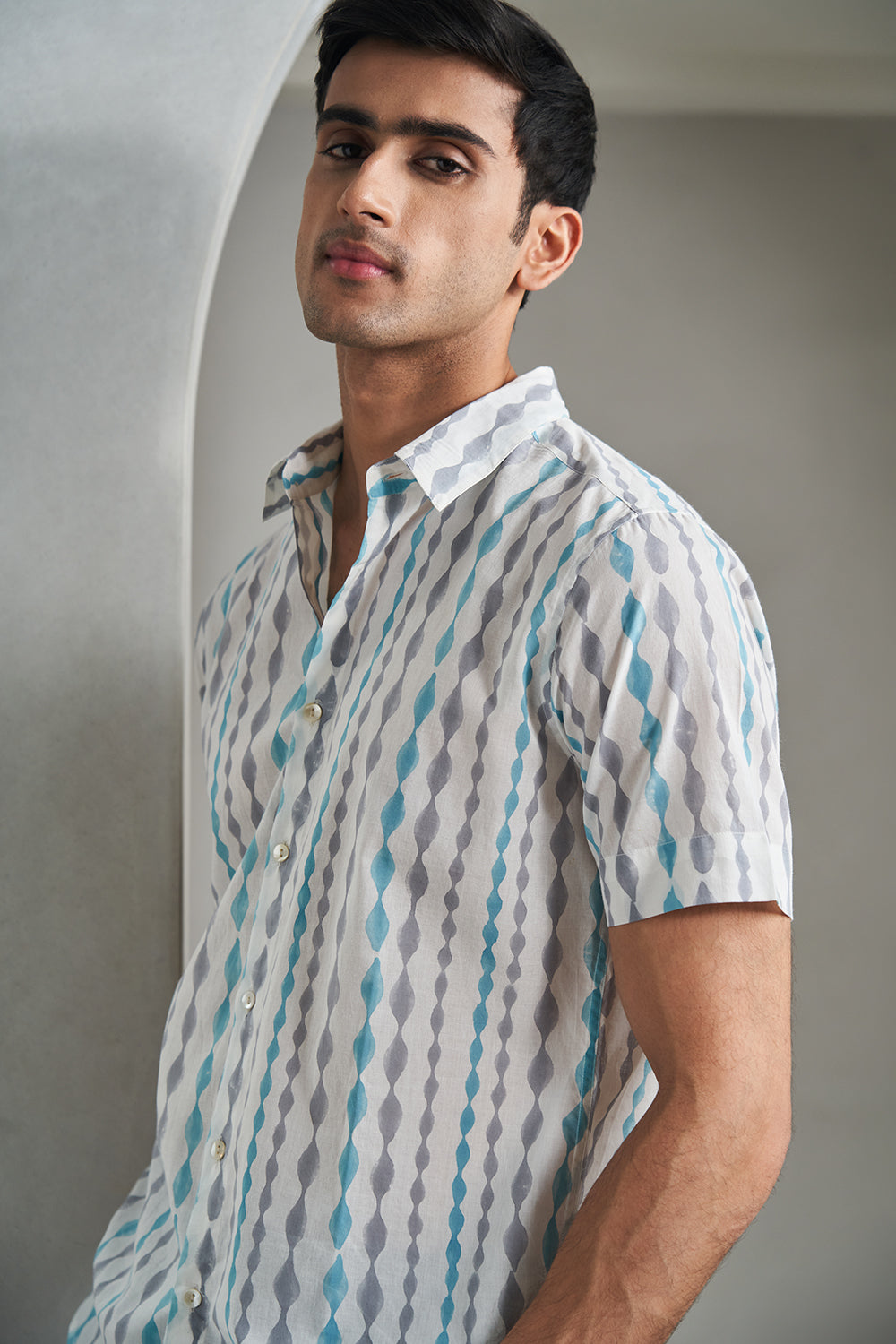 Grey Bunting Handblock Printed Men's Shirt