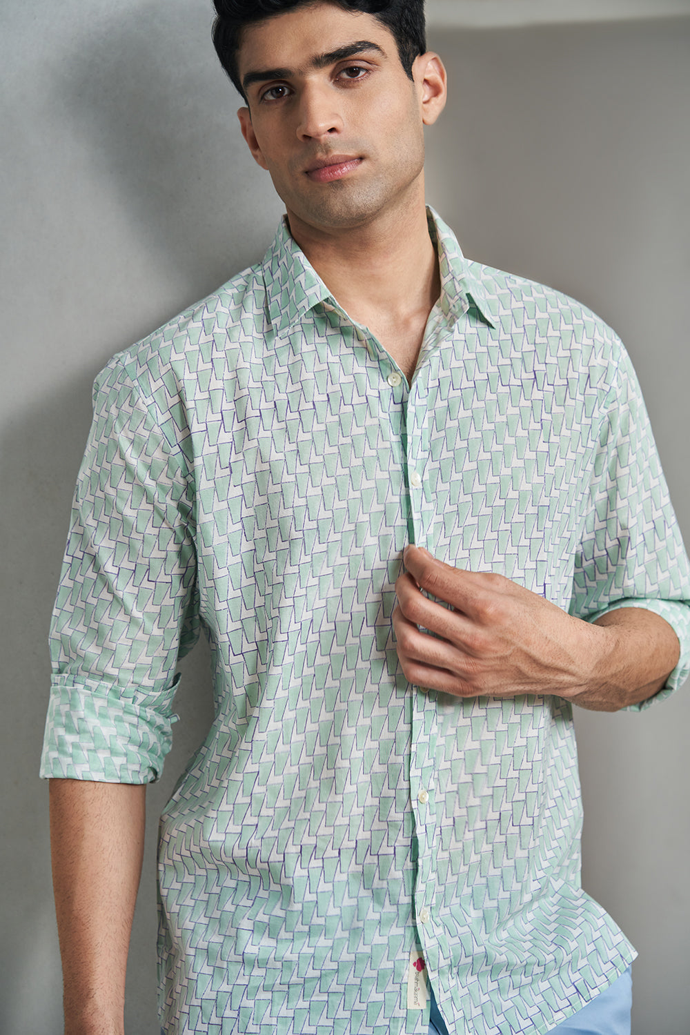 Teal Seven Handblock Printed Men's Shirt