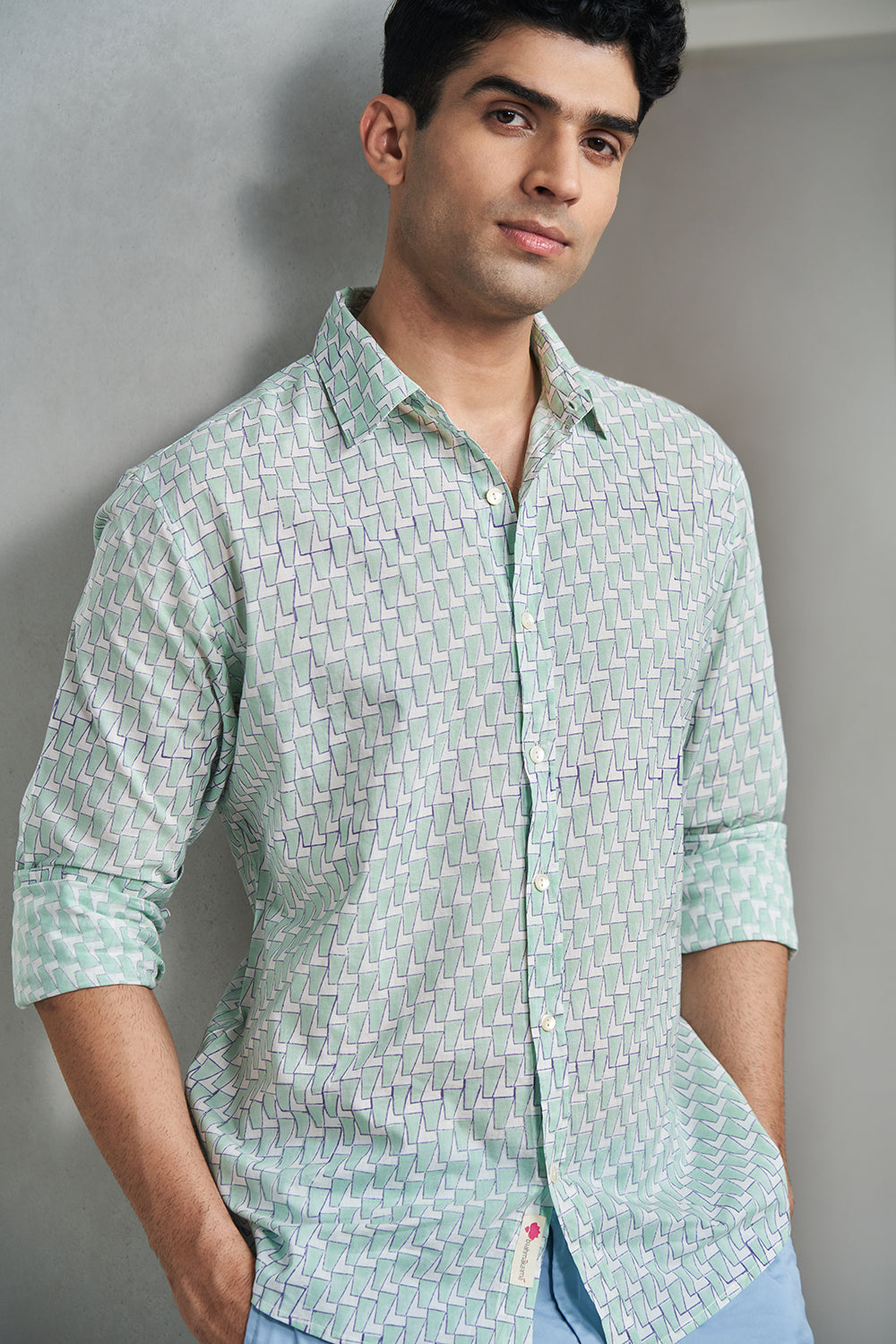 Teal Seven Handblock Printed Men's Shirt