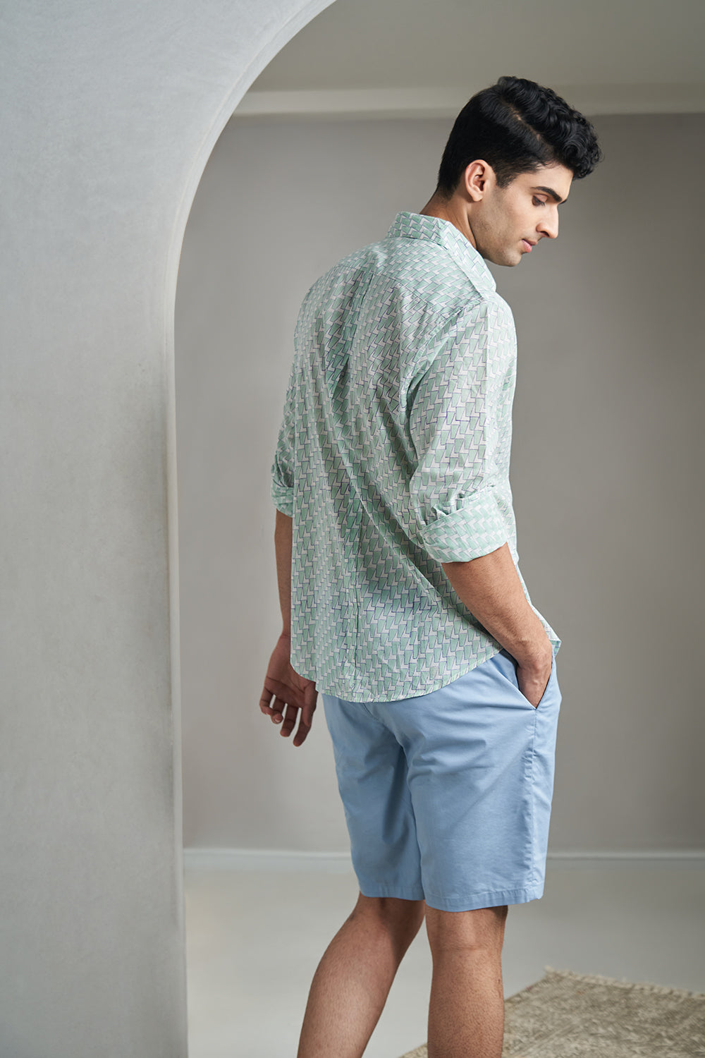 Teal Seven Handblock Printed Men's Shirt