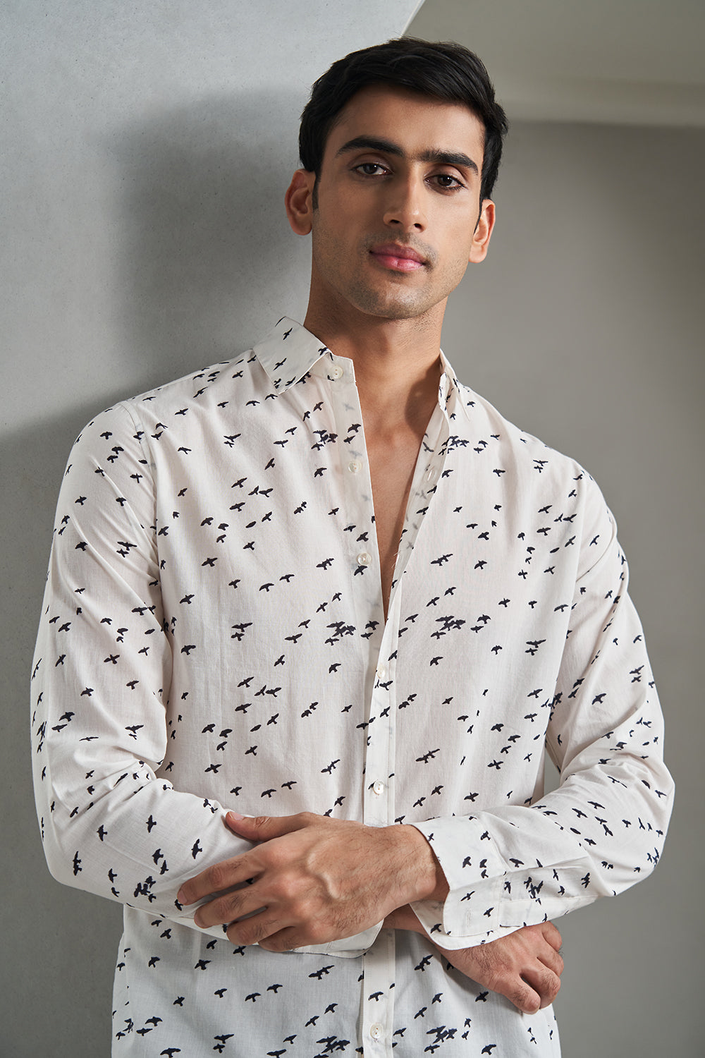 Black Birds Handblock Printed Men's Shirt