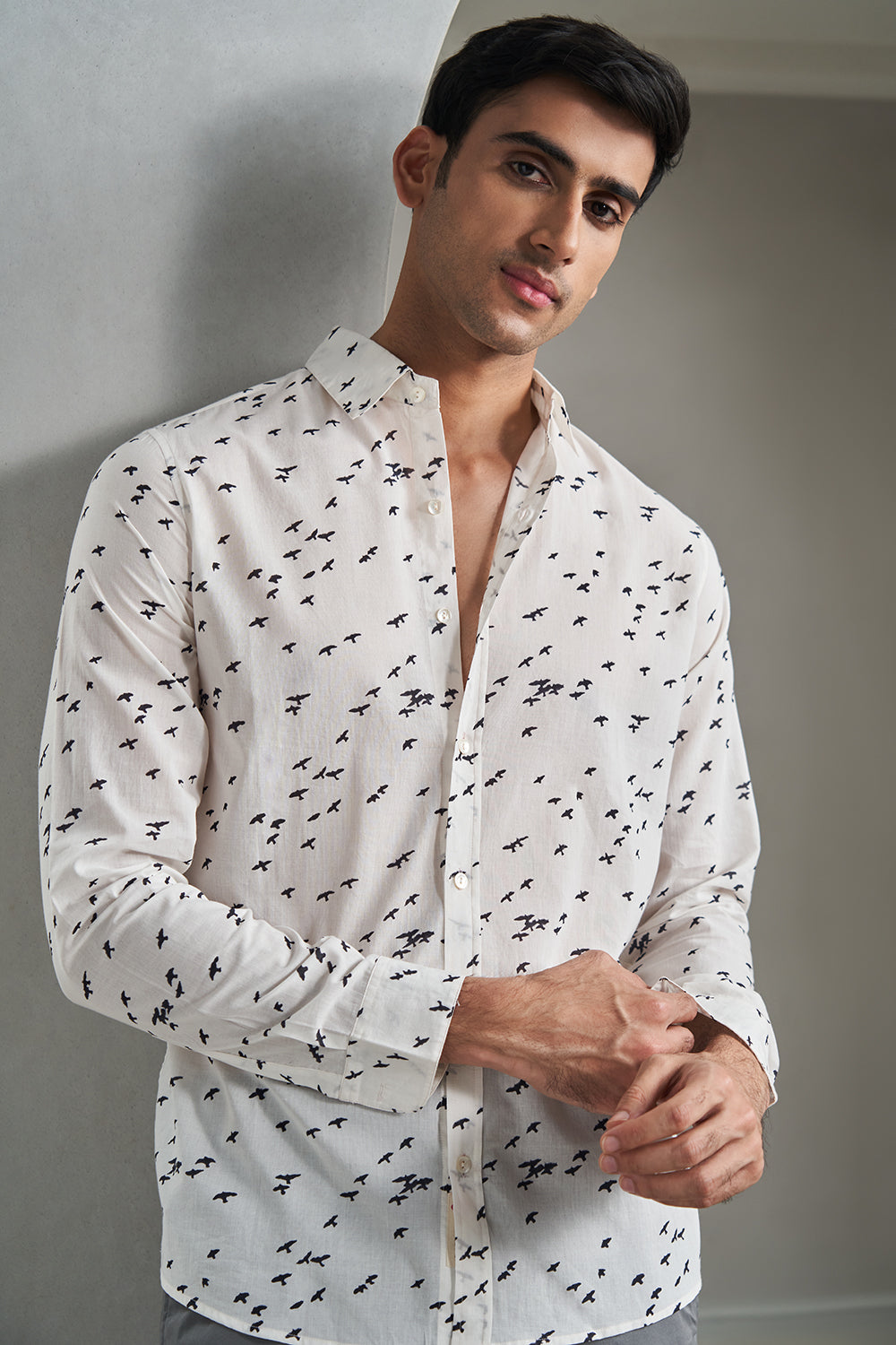 Black Birds Handblock Printed Men's Shirt