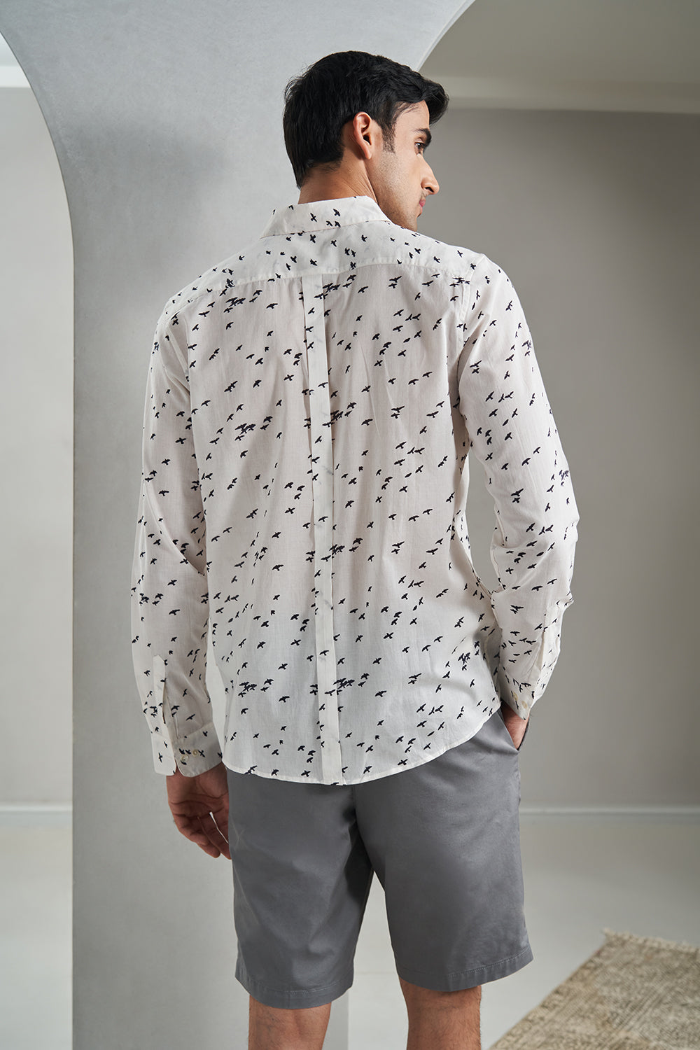 Black Birds Handblock Printed Men's Shirt