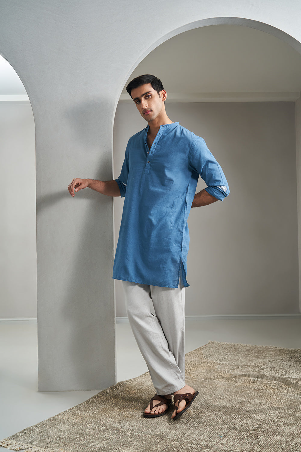 Blue Handloom muslin Men's Kurta