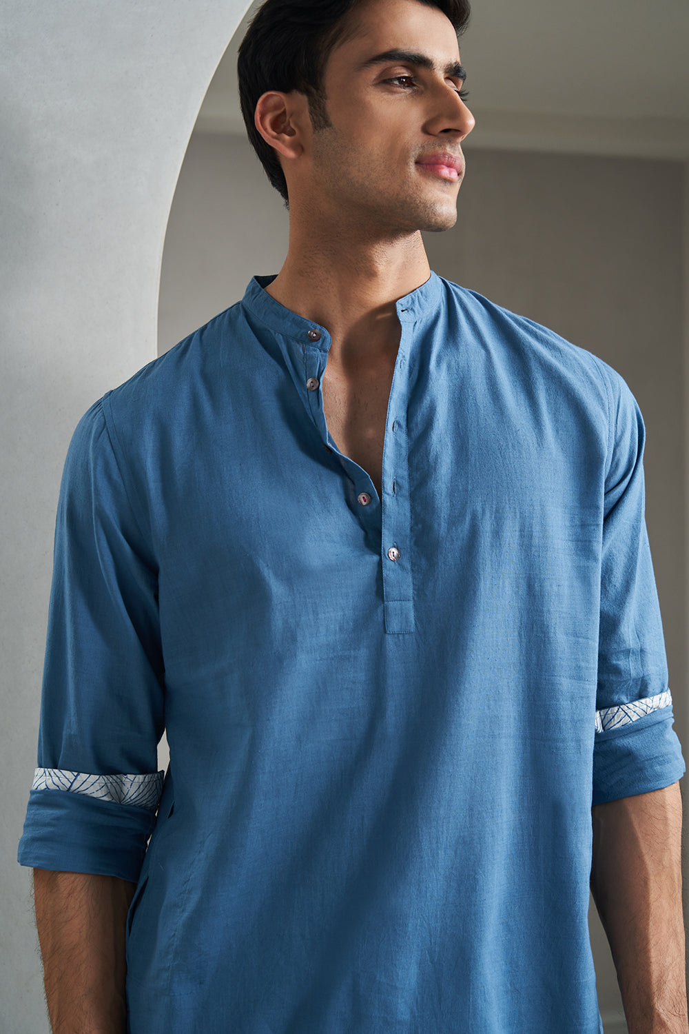 Blue Handloom muslin Men's Kurta