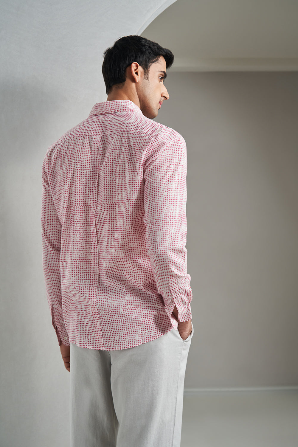 Wine dots checks Handblock Printed Men's Shirt