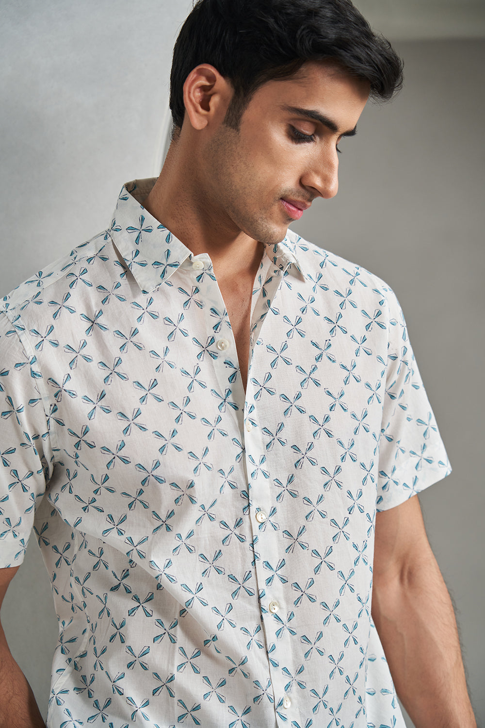 Teal Kites Handblock Printed Men's Shirt