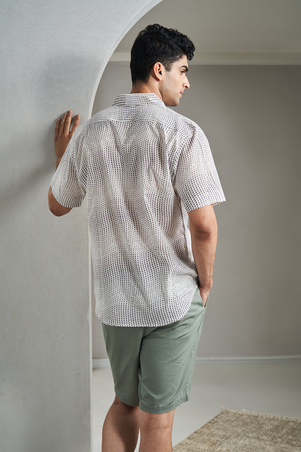 Grey dots waves Handblock Printed Men's Shirt