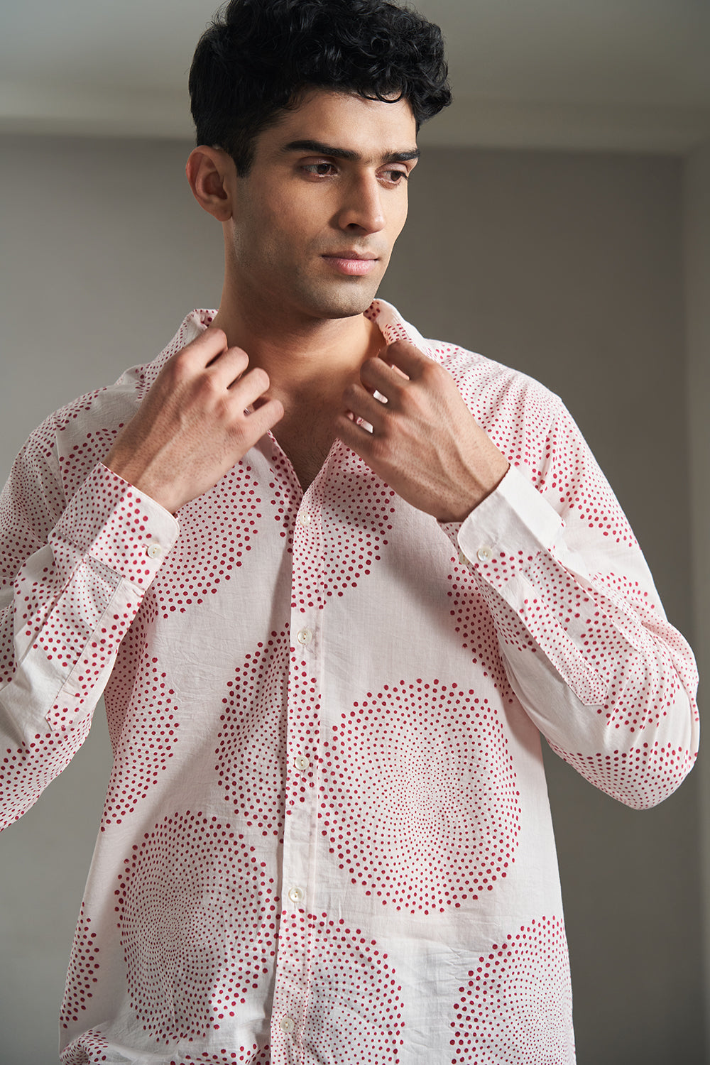 Wine Dots Circle Handblock Printed Men's Shirt