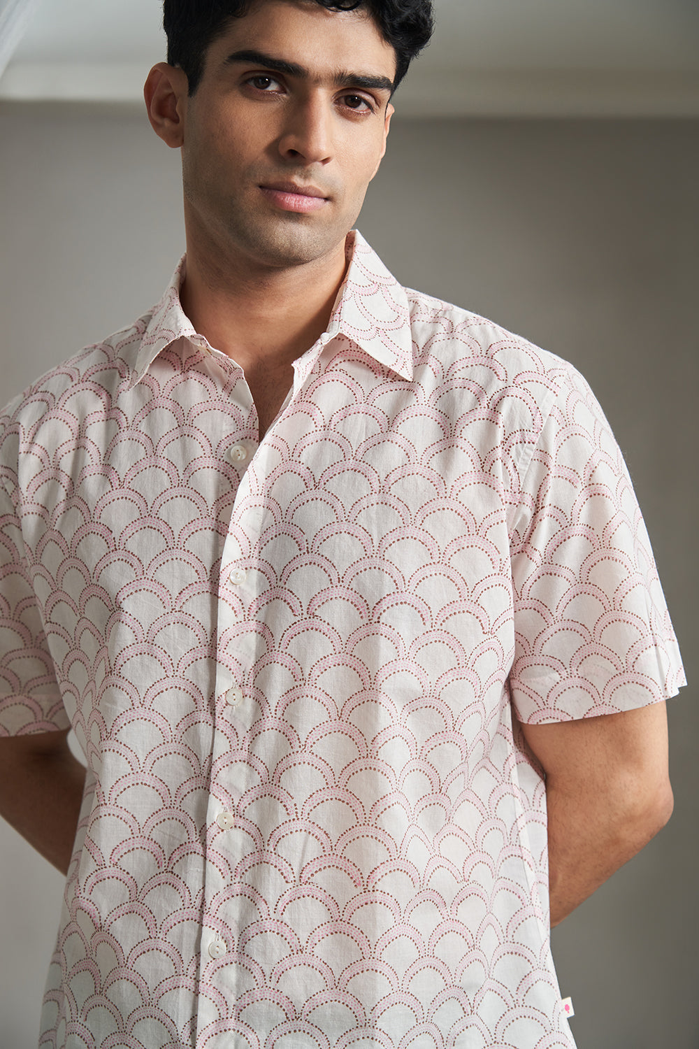 Pink Dotted Dunes Handblock Printed Men's Shirt