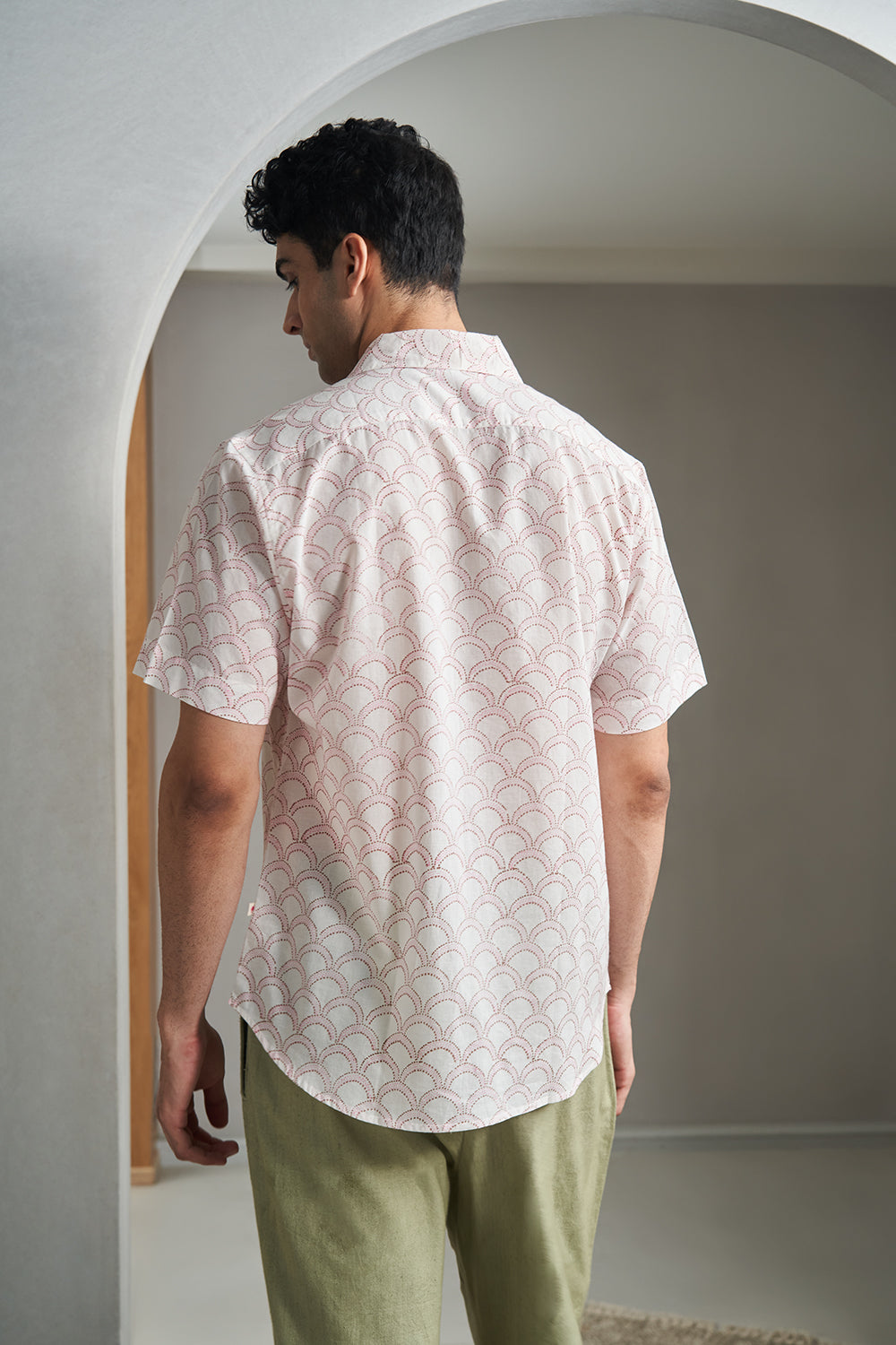 Pink Dotted Dunes Handblock Printed Men's Shirt