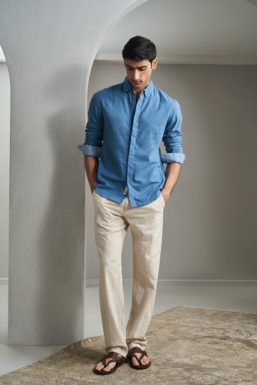 Blue Texture Handloom muslin Men's Shirt