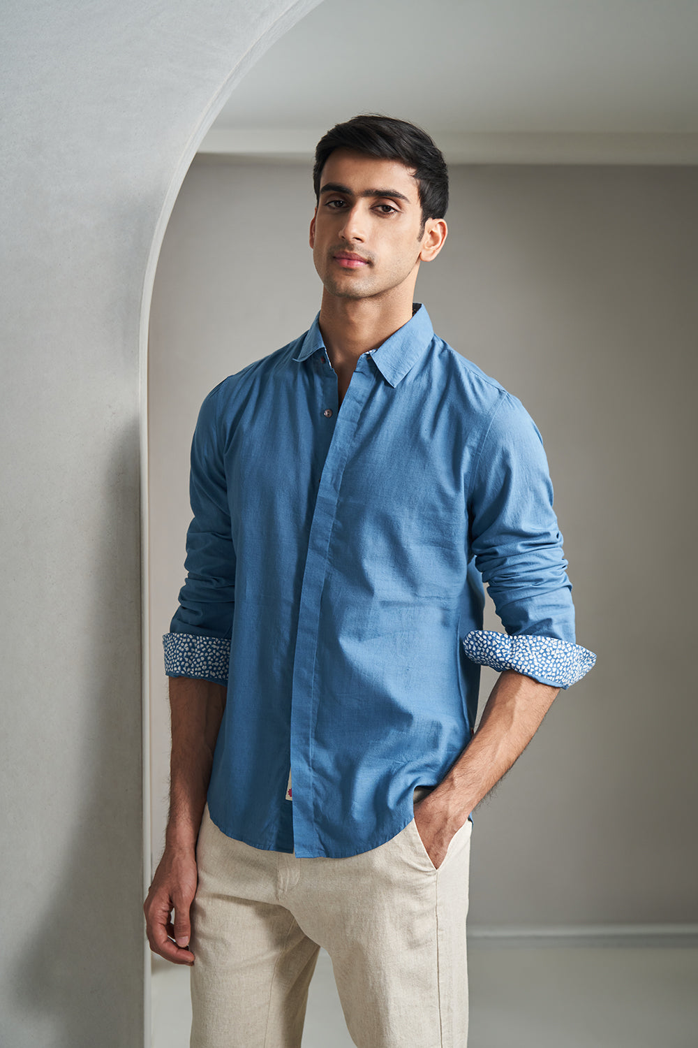 Blue Texture Handloom muslin Men's Shirt