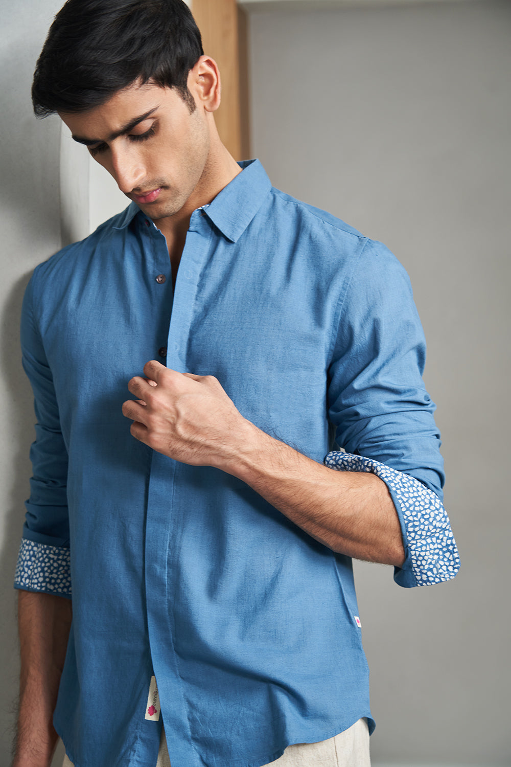 Blue Texture Handloom muslin Men's Shirt