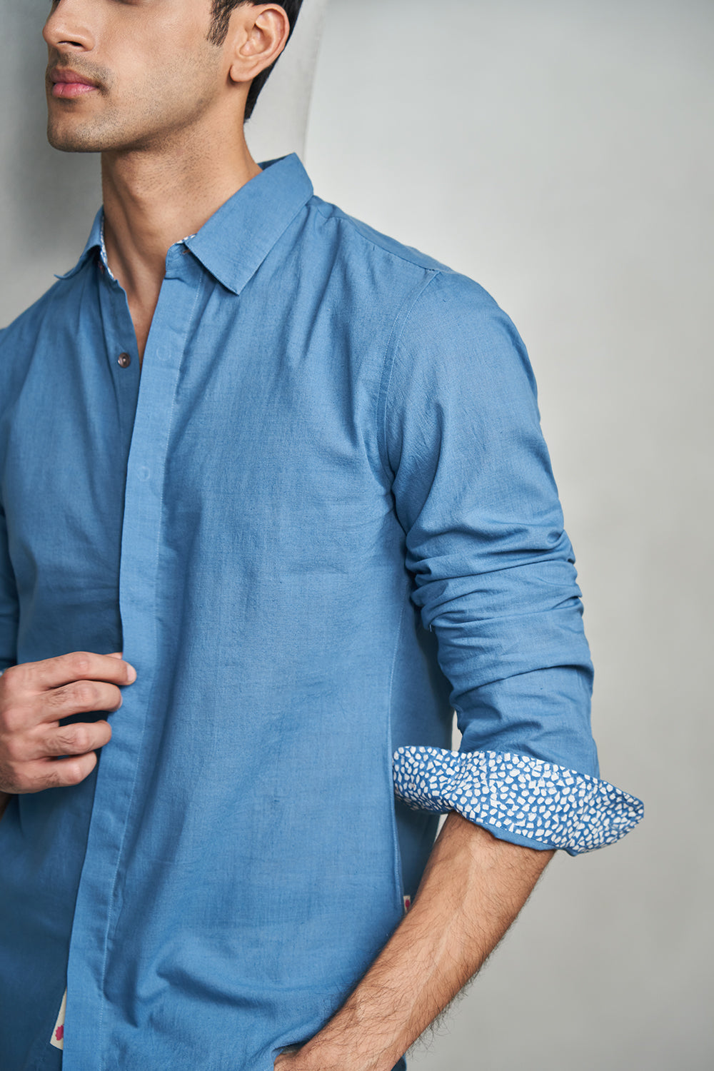 Blue Texture Handloom muslin Men's Shirt