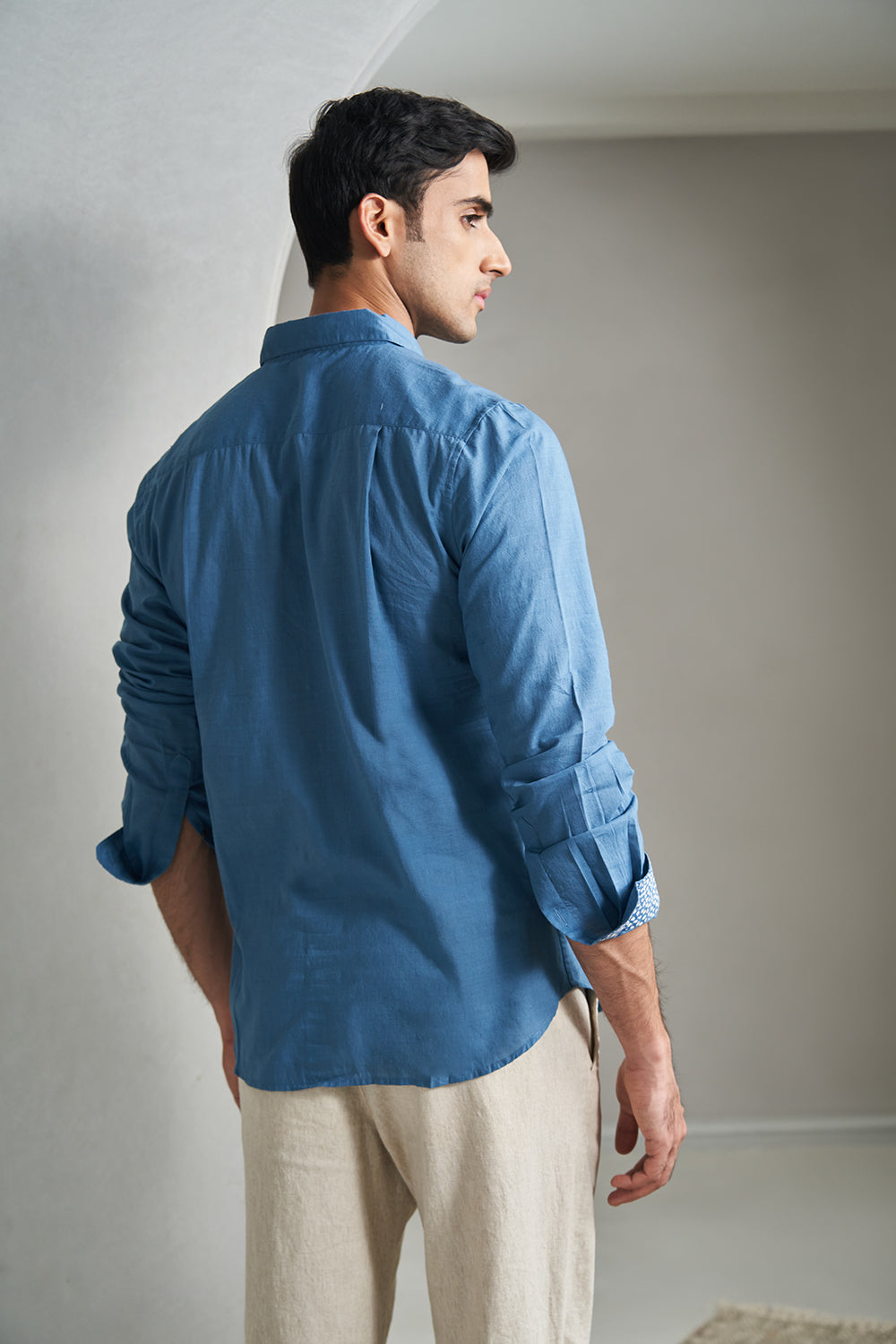 Blue Texture Handloom muslin Men's Shirt