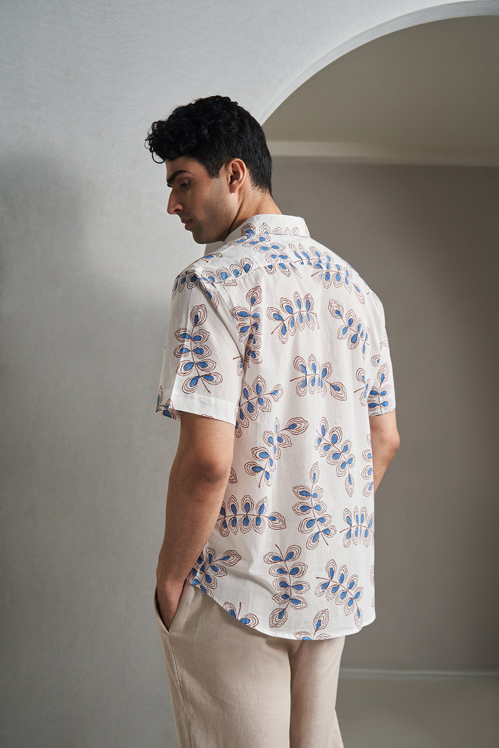 Blue multi color Twig Handblock Printed Men's Shirt 