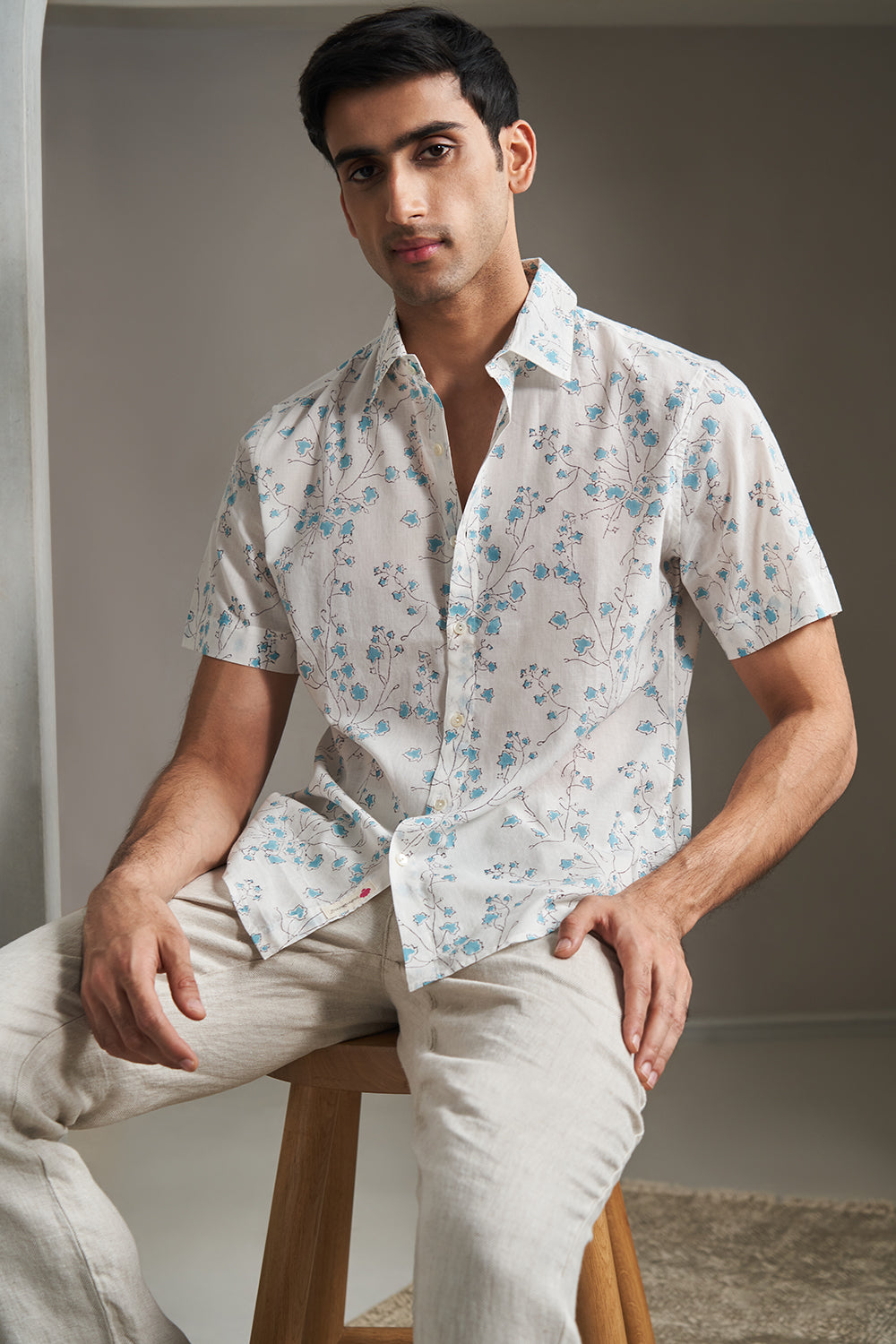 Teal multi color Boota Handblock Printed Men's Shirt 