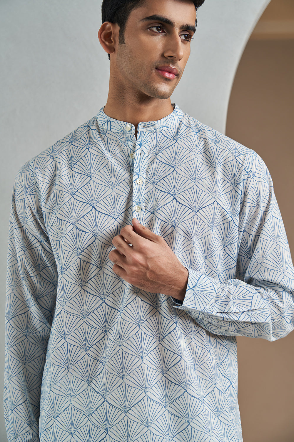 Blue Onion Peel Handblock Printed Men's Kurta