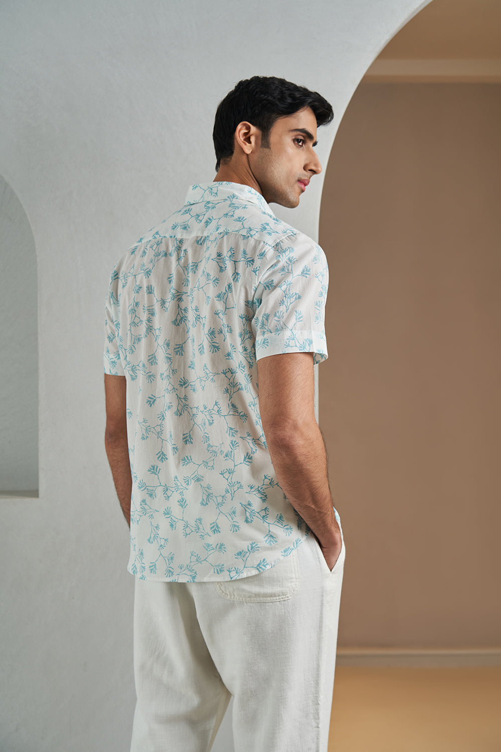 Teal Twigs Handblock Printed Men's Shirt